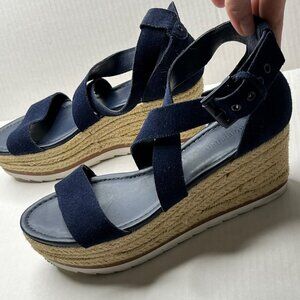 Marc Fisher Zain Dark Blue‎ Navy Suede Platform Espadrilles Size 10